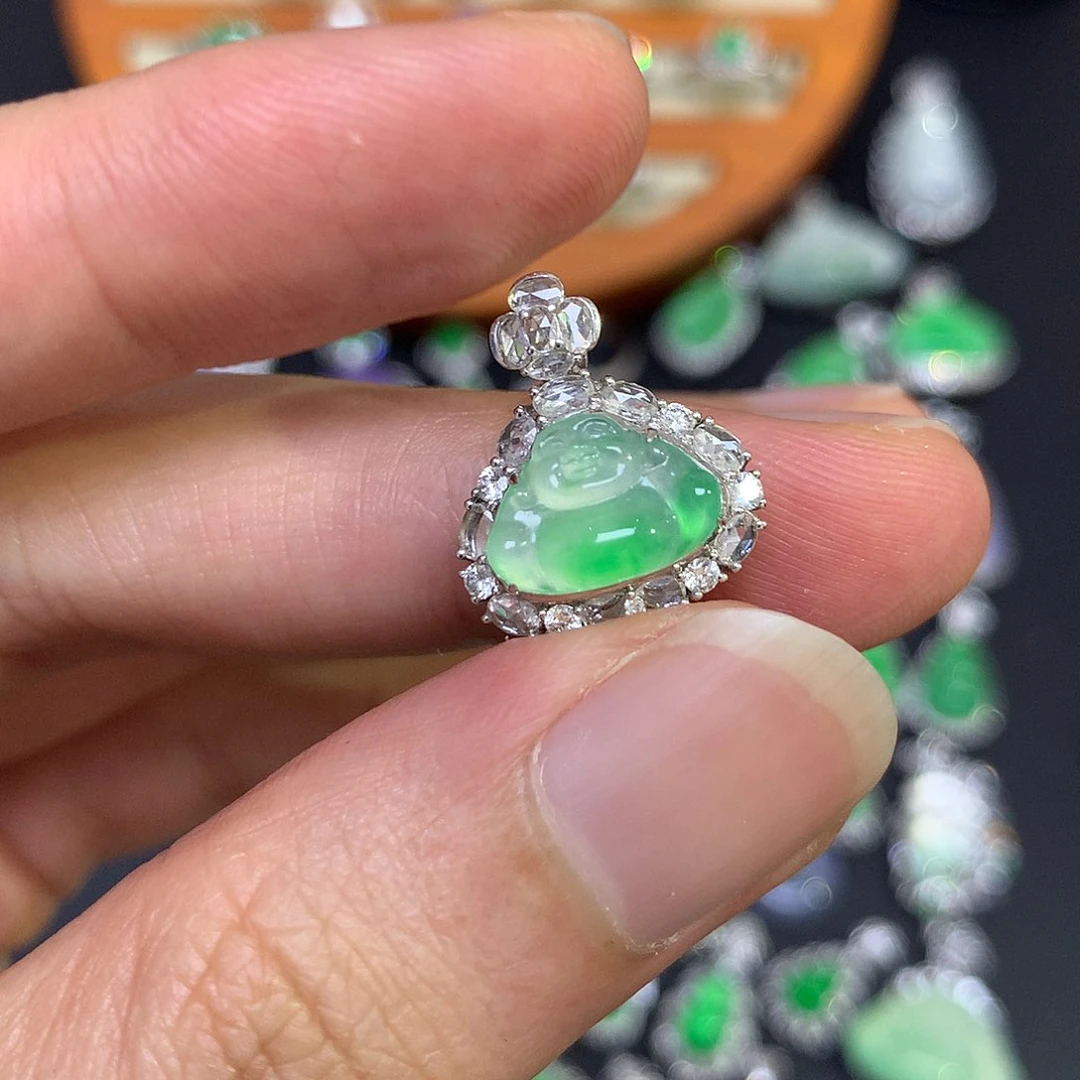 翡翠18K金镶嵌吊坠(不含链)