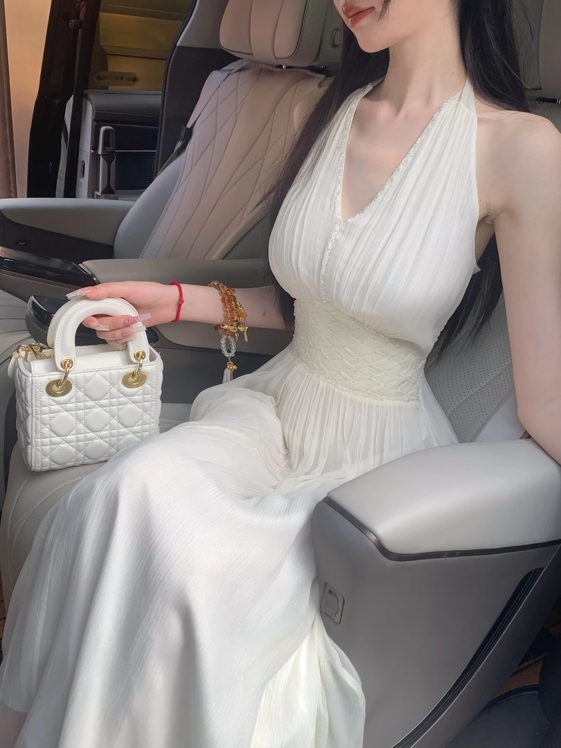 【雅乔定制】初恋高定版 6A级真丝挂脖连衣裙气质女神DYJJ-25020841