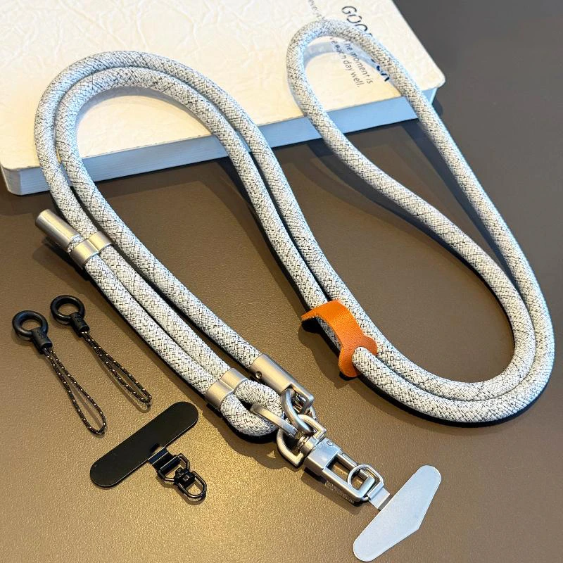 高端日系手机挂绳长款斜挎可背钛色户外登山防丢耐用背式手机链