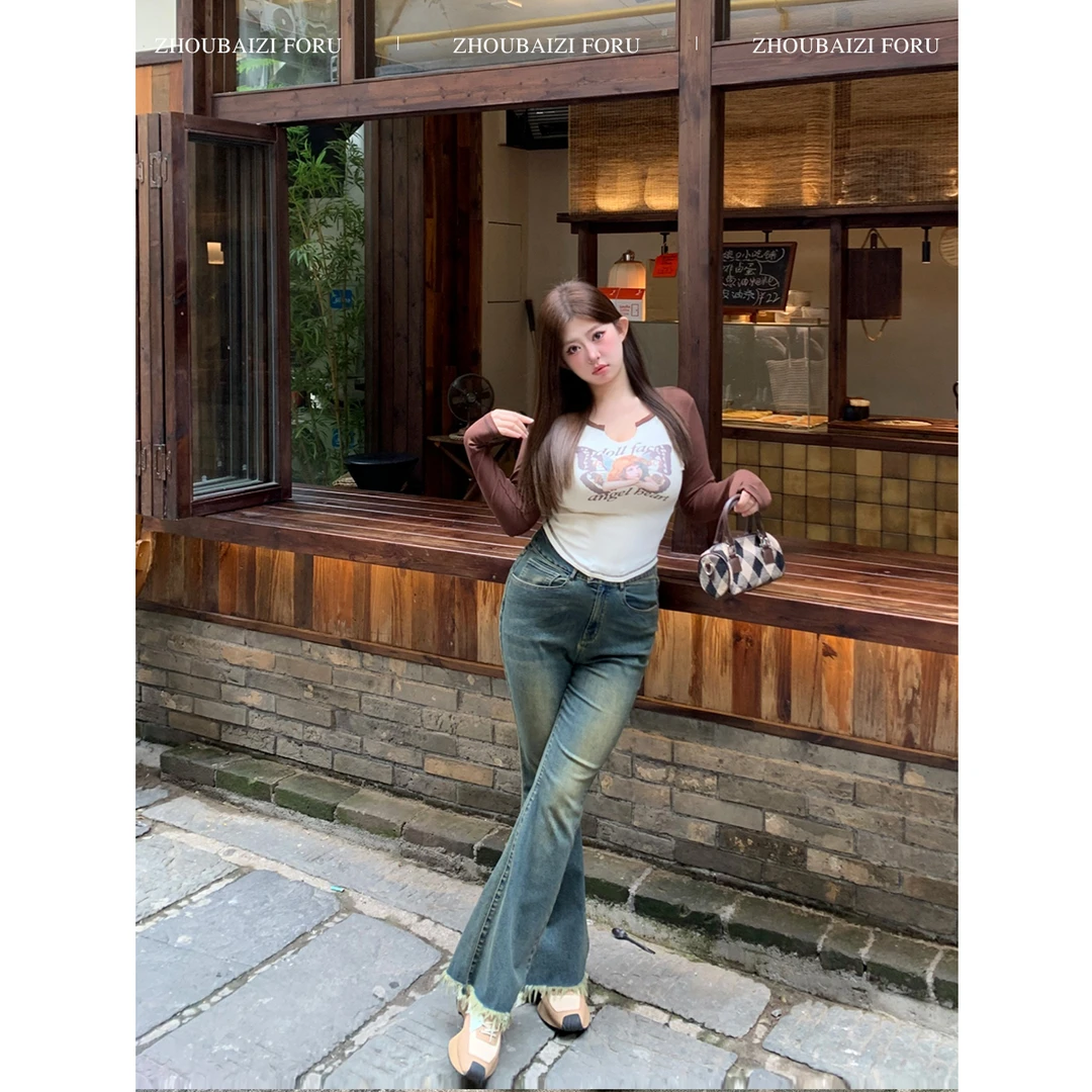高弹牛仔!!【超美洗水色!!·“烟火裤”】秋冬新款复古牛仔裤微胖ZE025