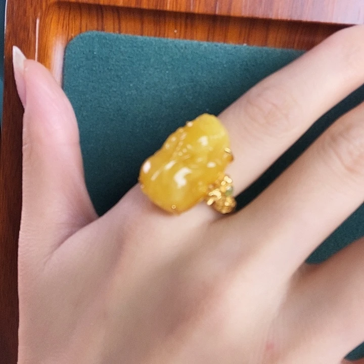 银S925镶嵌蜜蜡戒指戒指