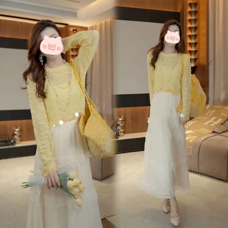 早春洋气时尚女装设计感小香风短款长袖上衣高腰显瘦半身裙两件套