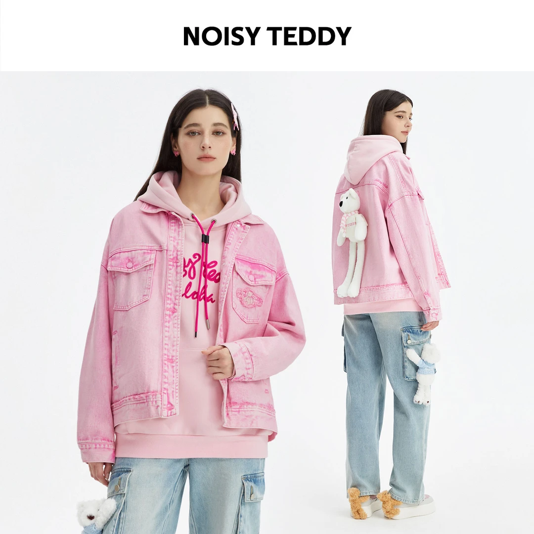 NOISY TEDDY 小熊玩偶上衣休闲风秋季时尚长袖印花秋装短外套女