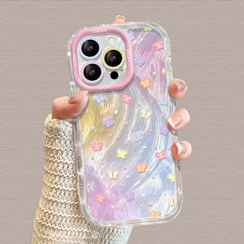 彩色蝴蝶适用iphone16苹果15promax手机壳14防摔13高级感12保护套
