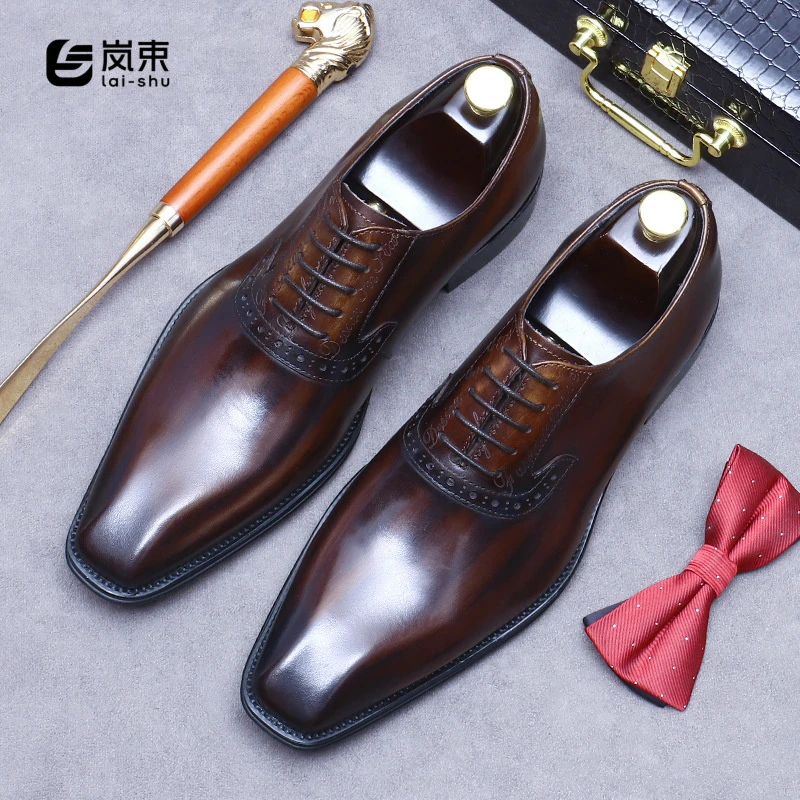 皮鞋男英伦商务正装真皮大码牛津鞋潮流手工男鞋牛津鞋新郎婚鞋
