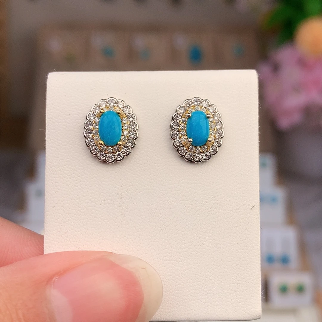 银S925镶嵌绿松石耳饰