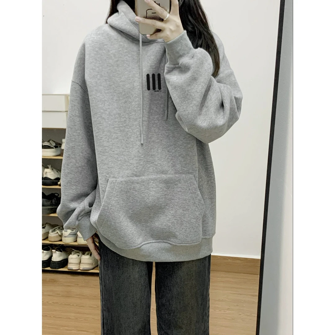 美式潮牌简约三条杠字母印花宽松连帽卫衣男女秋冬季休闲情侣上衣