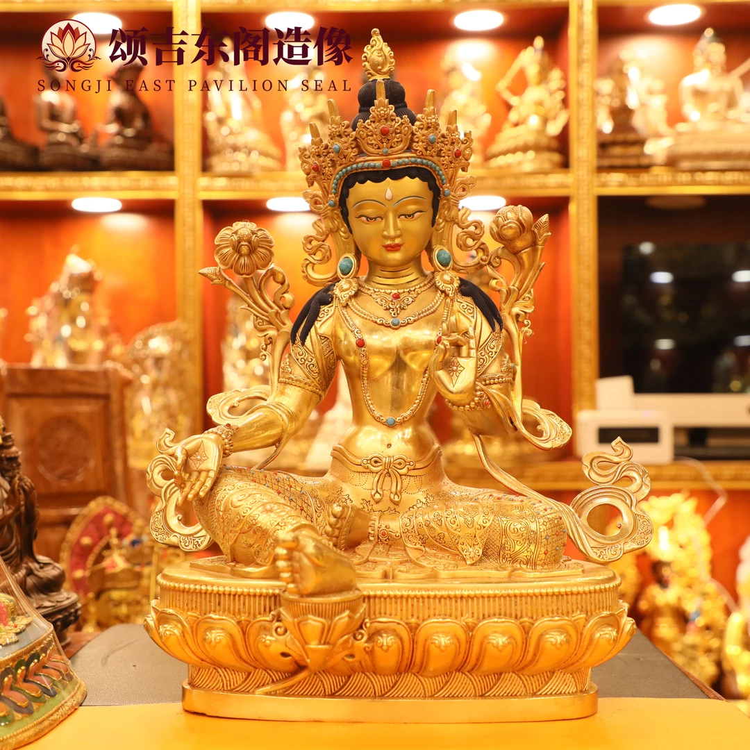 西藏工艺铜鎏金精品绿度母造像高45cm*宽36cm