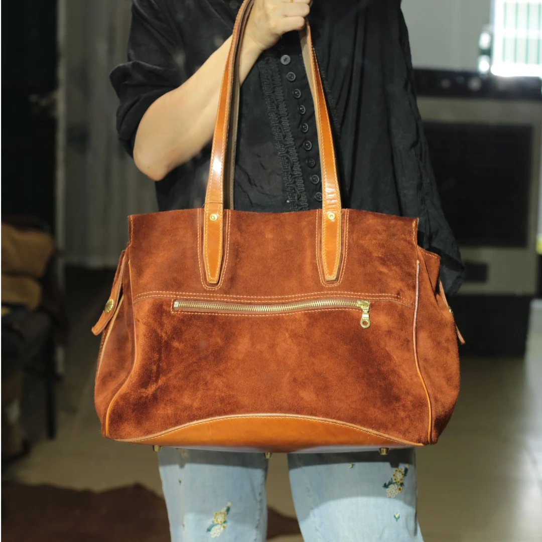 源头工厂单肩斜挎CFS反绒马皮包高级百搭包包23443