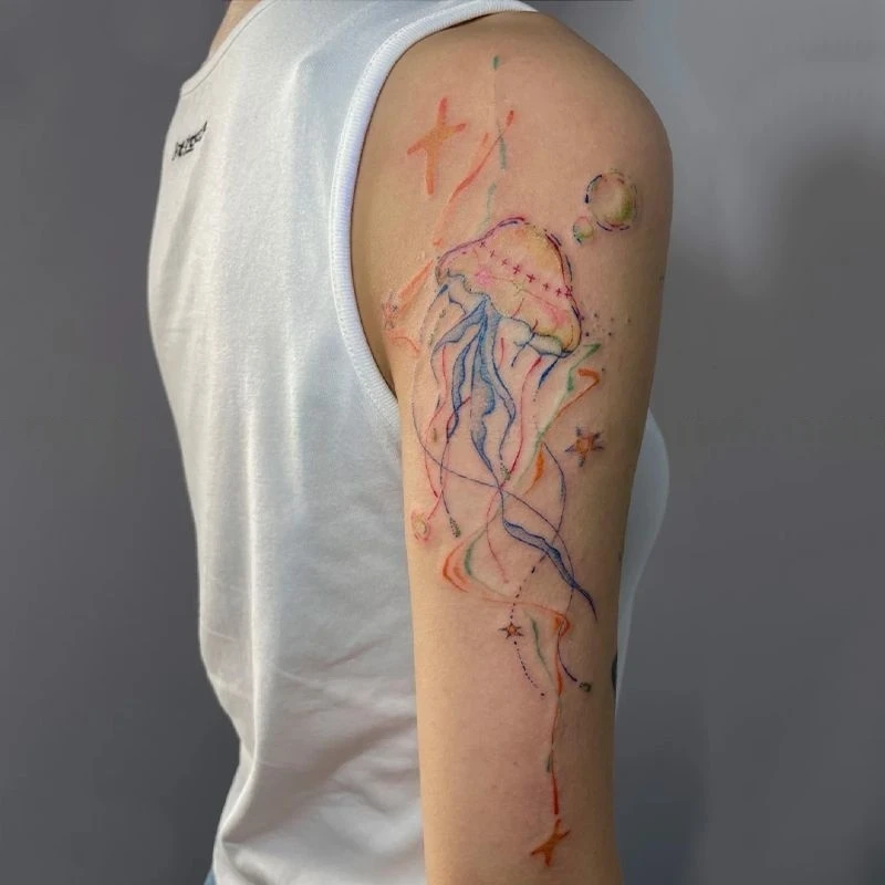 彩色斑斓珊瑚 手绘纹身贴手臂腿部ins高颜值性感辣妹小众个性防水