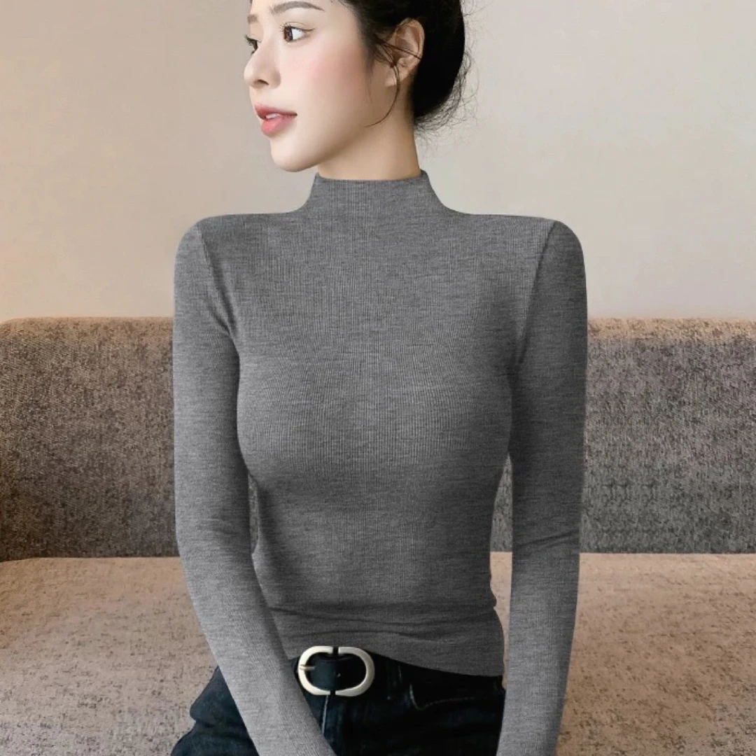 （刘敏服装）修身秋季修身型毛针织衫百搭半高领轻职风女长袖显瘦