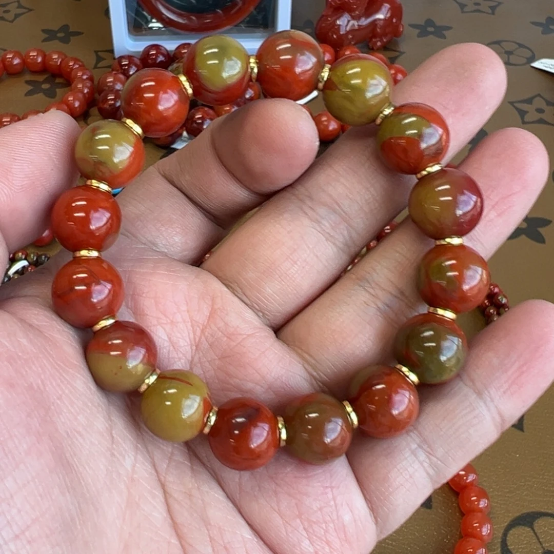 治***哥南红玛瑙未镶嵌手串昭通黄皮包浆12mm+