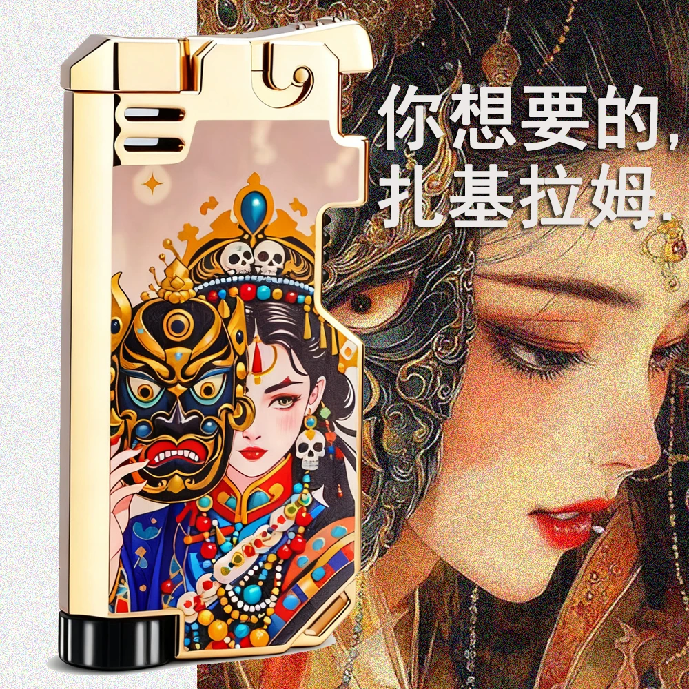 彩印女财神充气创意个性砂轮老式复古礼品送男友弹簧创意打火机