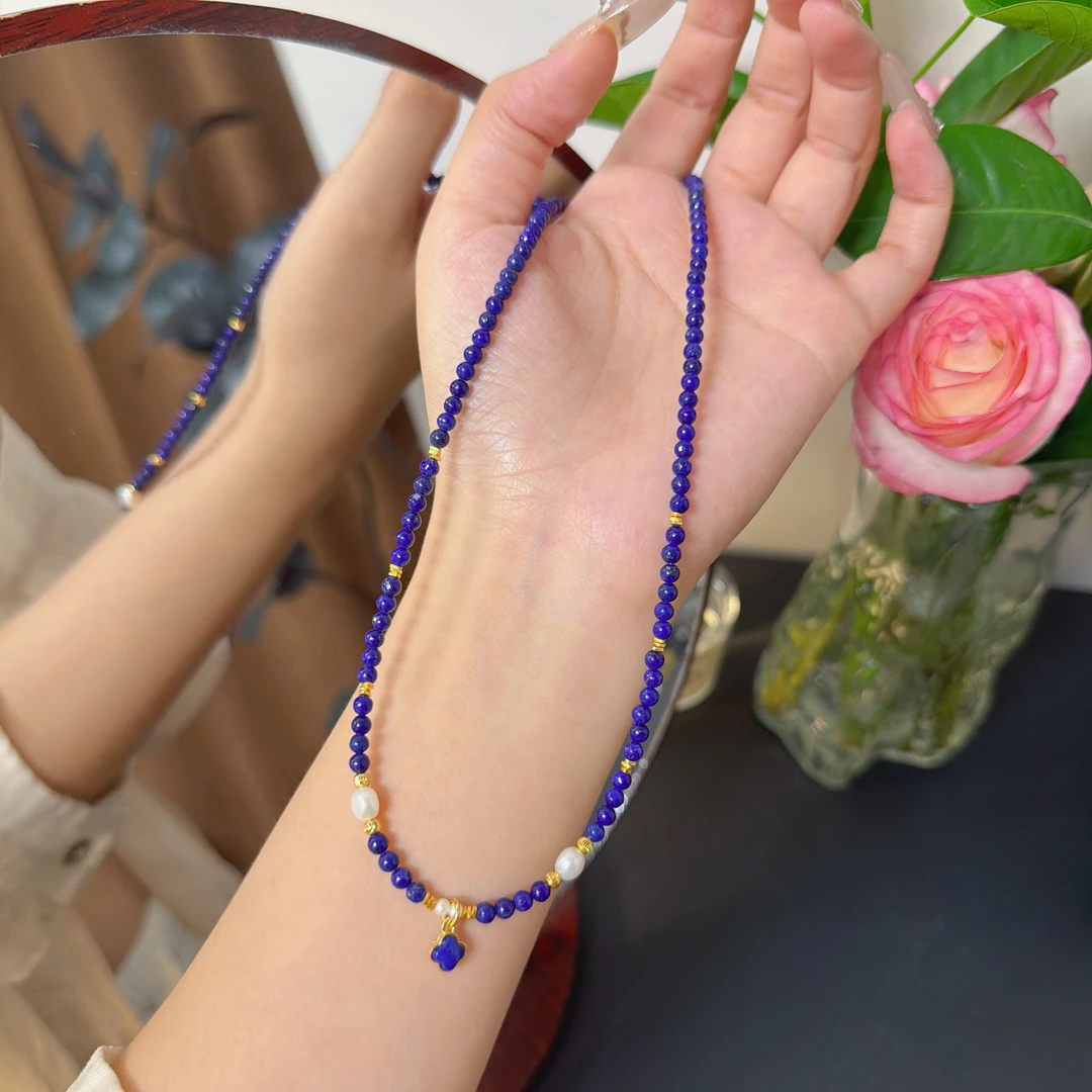 天然青金石珍珠款小米珠项链3.6mm