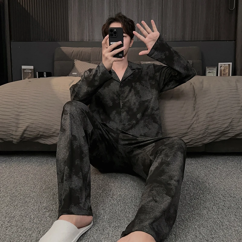 扎染男士睡衣锁温棉保暖套装高级感轻奢大码可外穿春秋冬季家居服
