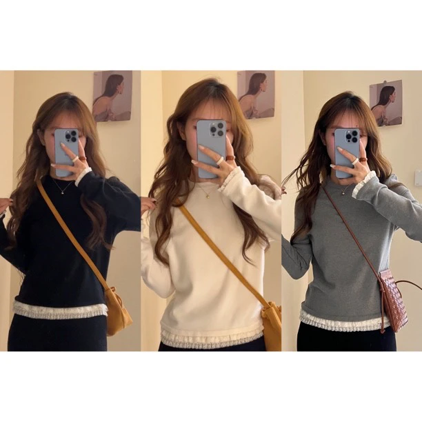 BHH-2040【贴身日记】东大门韩国原单韩系温柔蕾丝拼接花边打底T恤