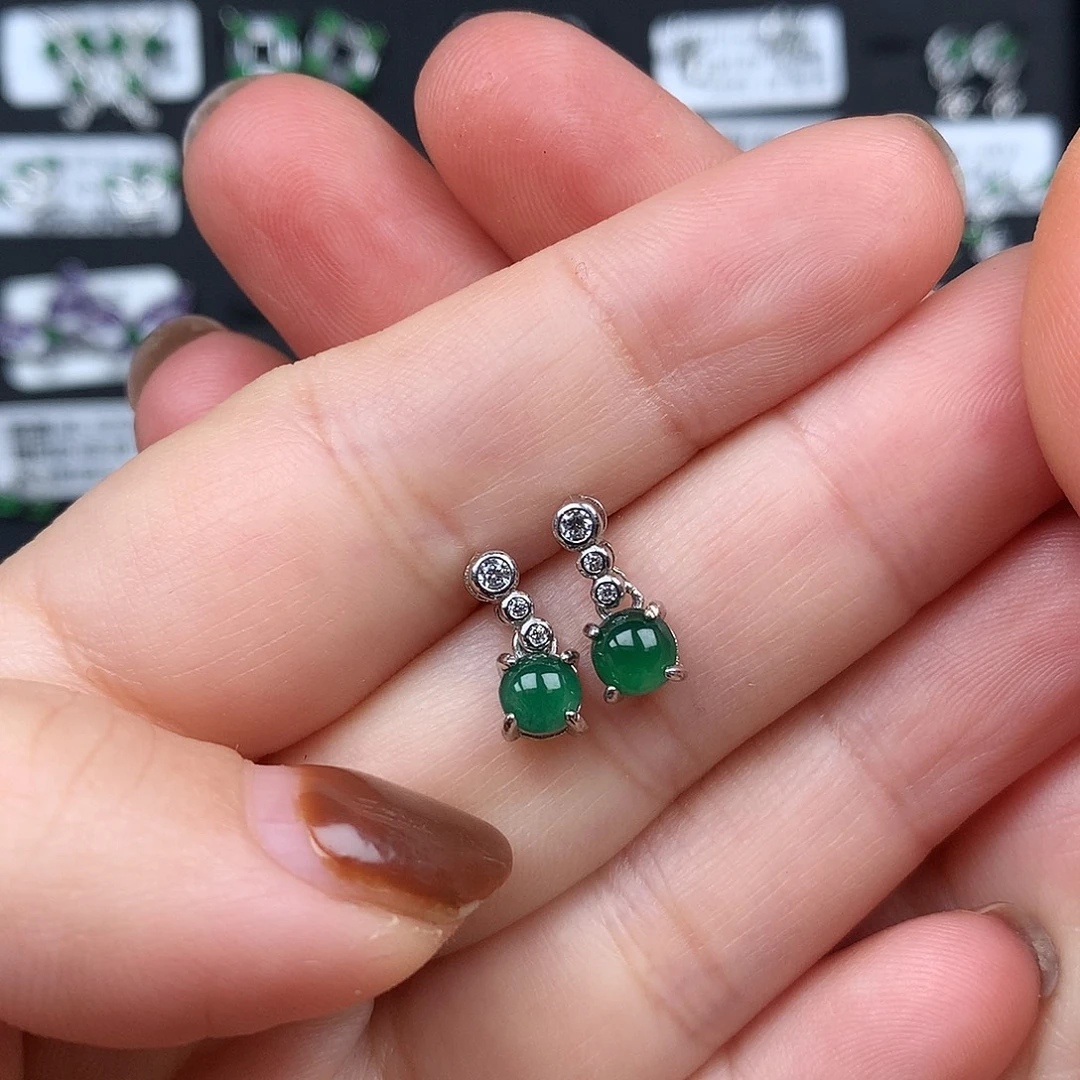 黑***灰翡翠银S925镶嵌耳饰