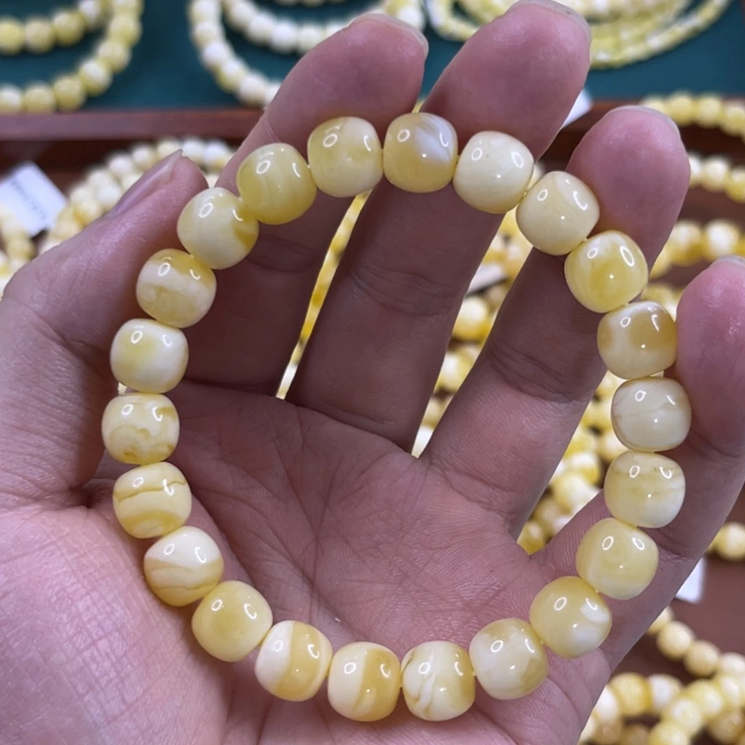 蜜蜡未镶嵌珠宝奇石10mm浓腊瓷白腰花