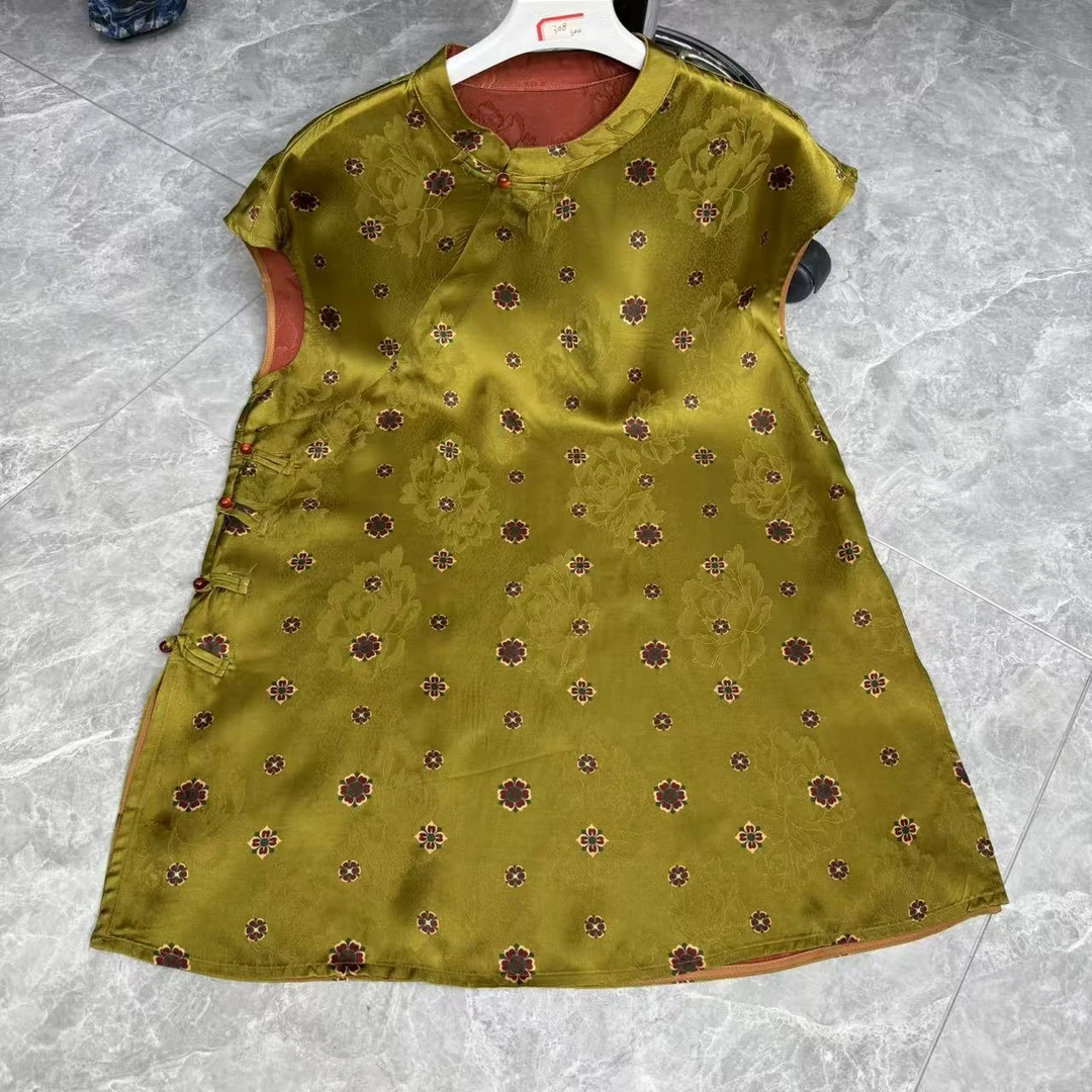 《幸运草》蚕丝红云纱女装国风盘扣独特宽松上衣女装奥代930