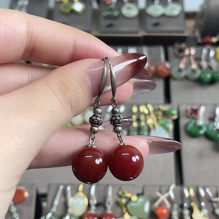 银S925镶嵌耳饰玛瑙/玉髓12左右