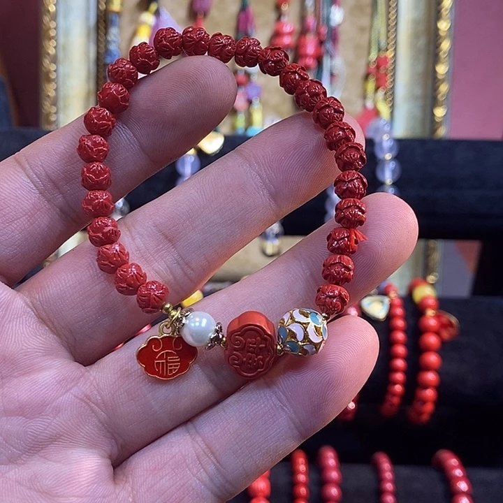 天然辰砂朱砂莲花手串