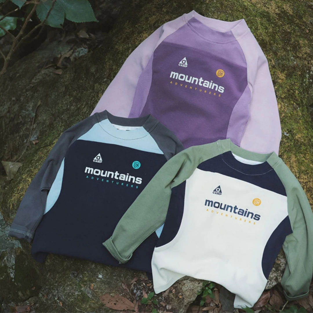 秋冬上新强推徒步帅气儿童山系户外多色拼接弹力运动德绒长袖T恤