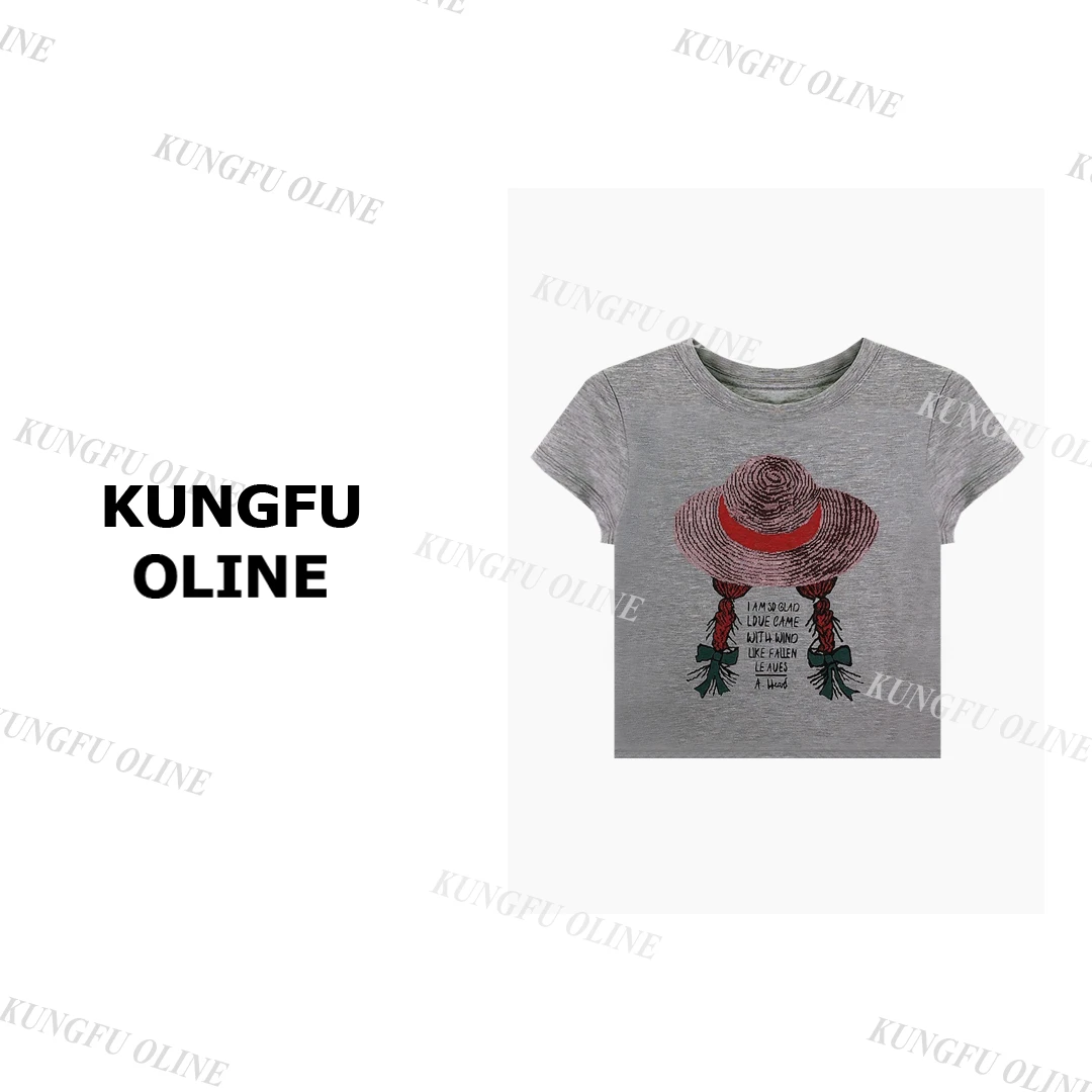 【周周】【草帽】T8789天丝亚麻流行款卡通印花短袖T恤潮流休闲上衣