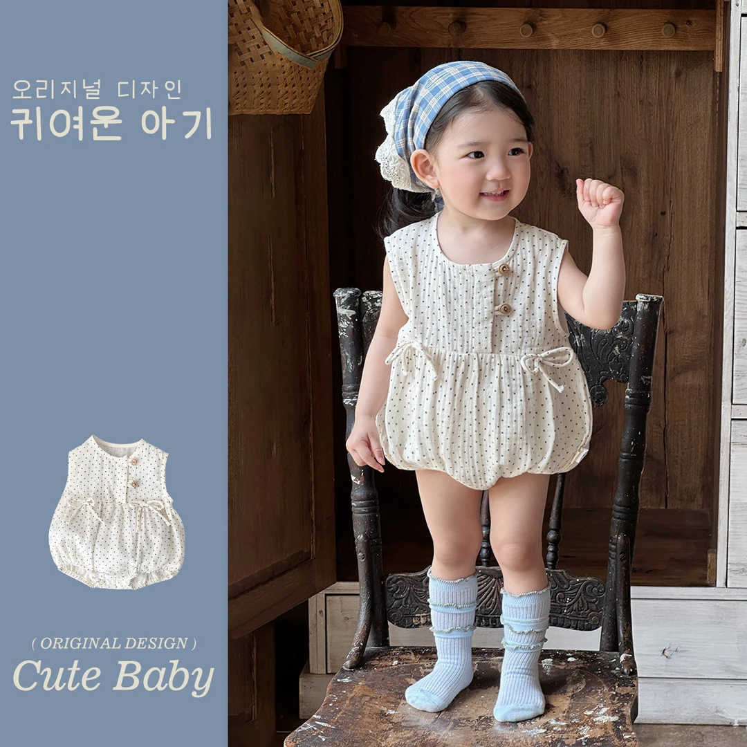 2025宝宝衣服夏薄款包屁衣纯棉 类新生儿波点无袖爬爬服透气哈衣