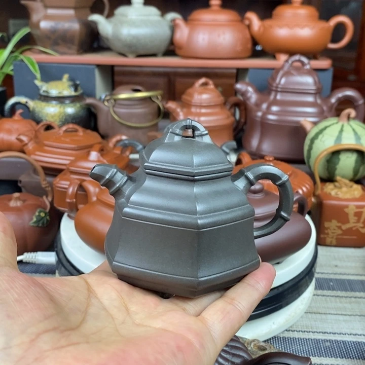 茶壶紫砂六方竹鼎160cc原矿古天青紫砂双十一特价