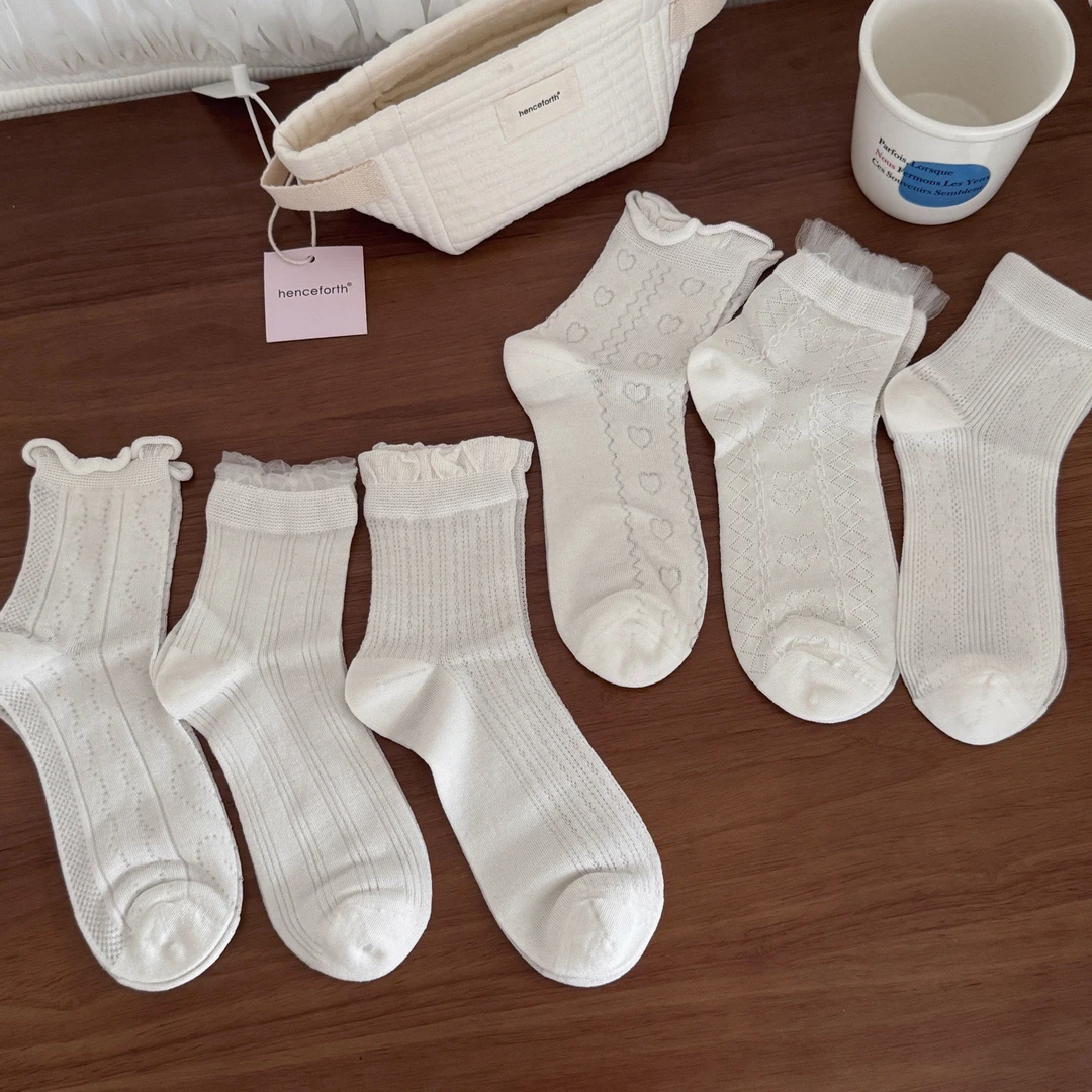 CZ桑蚕丝小白袜森系百搭镂空网眼薄款透气学院风百搭纯色ins夏季