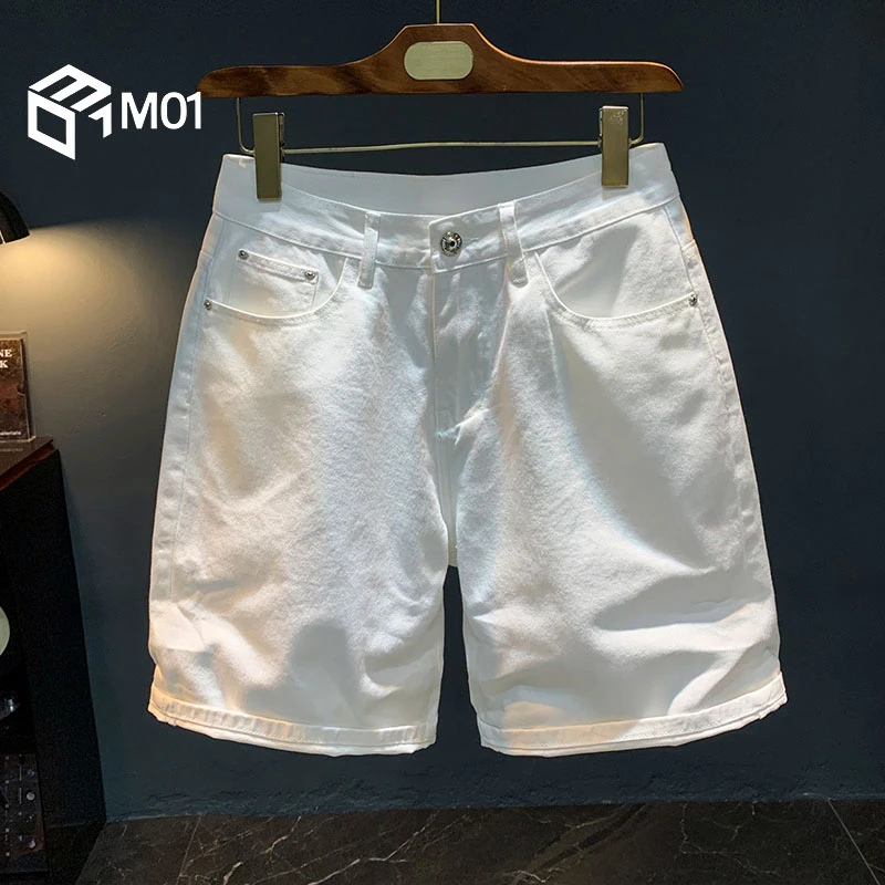 M01白色休闲牛仔短裤男高端夏季新款纯棉五分裤亲肤舒适男款中裤
