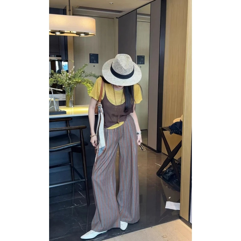 韩系多巴胺穿搭网纱短袖t恤女夏季设计感纯欲修身气质上衣两件套