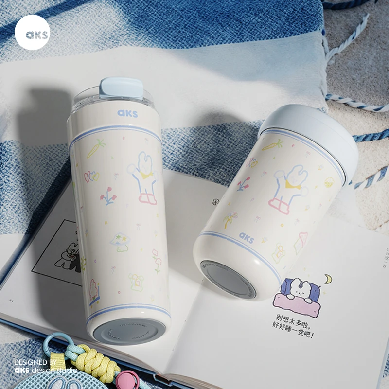 AKS高颜值吸管杯学生水杯女2025随行卡通杯子外出便携咖啡保温杯