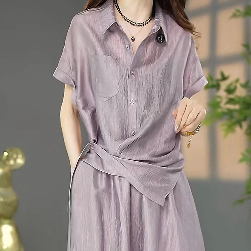 气质高级面料奢华洋气纯色礼服裙2025夏季新款宽松遮肚子俩件套女