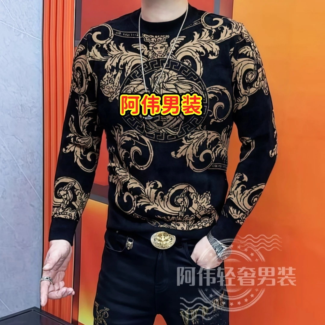 阿伟家男士秋冬新款时尚潮流男士百搭经典款修身毛衣韩版轻奢男装