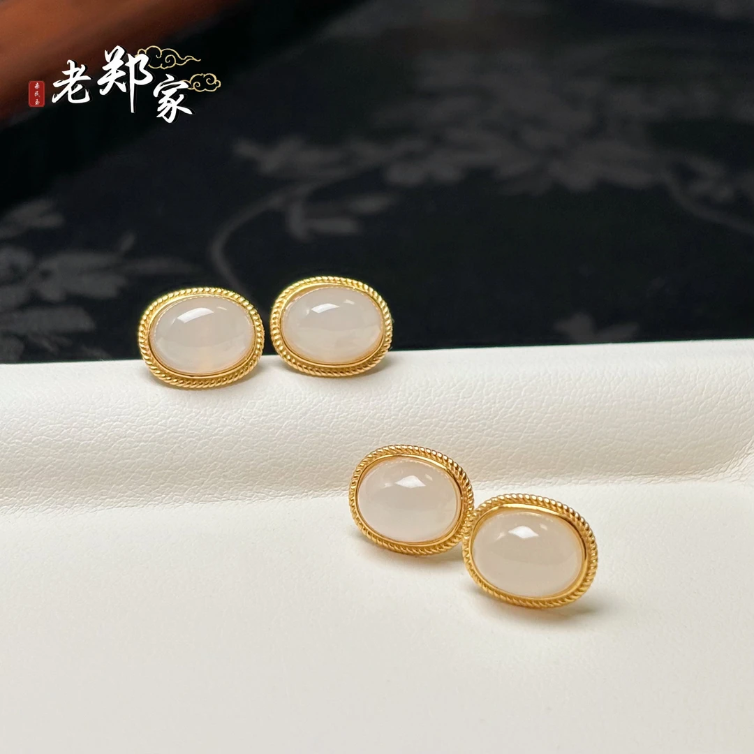 【老郑家】925银和田玉耳饰一对（多样性发一件）YL15