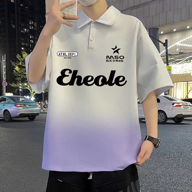 青少年翻领短袖t恤男生夏季新款ins潮流字母印花polo衫体恤上衣服