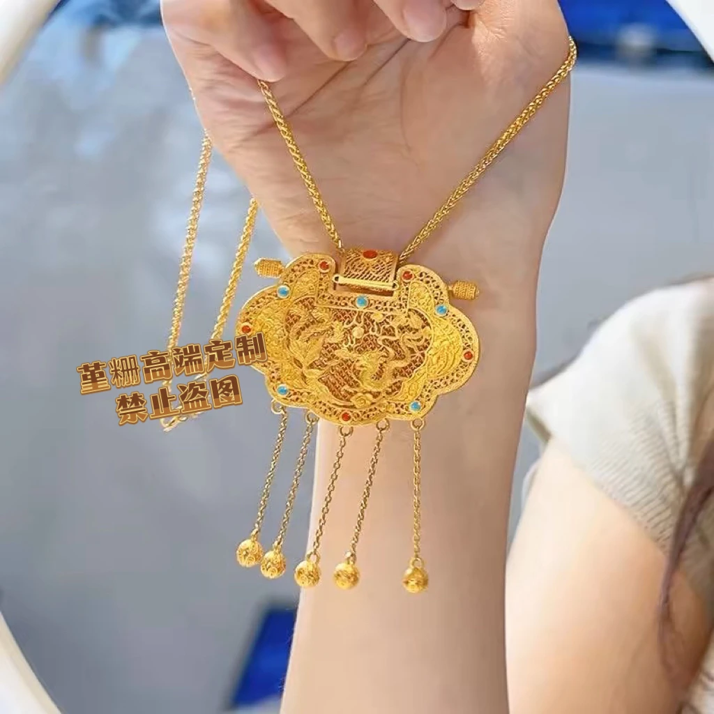 合金项链 红蓝点珐琅彩天子门生锁配粗肖邦链经典大气