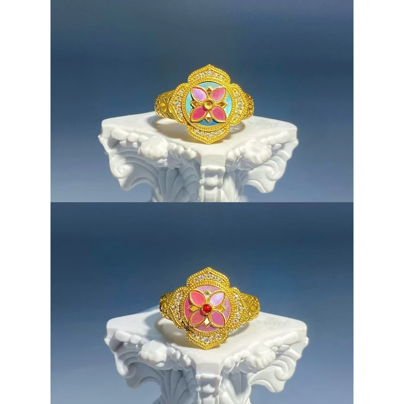 黄金足金999 黄金镶嵌螺钿四叶草黄金戒指精致时尚高级感满满