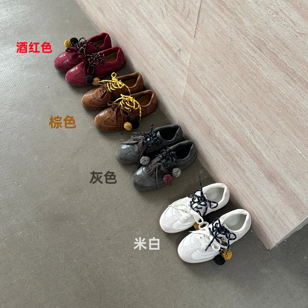 真皮~复古毛球德训鞋女款2025早秋轻新款便跑步运动阿甘鞋休闲鞋