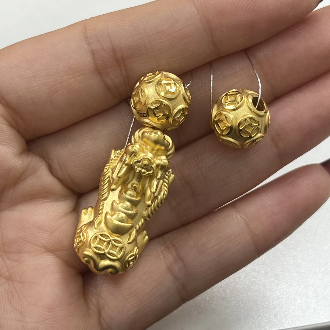 足金三元宝钱币貔貅手串