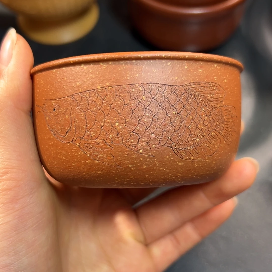 紫砂茶杯红降坡主人杯