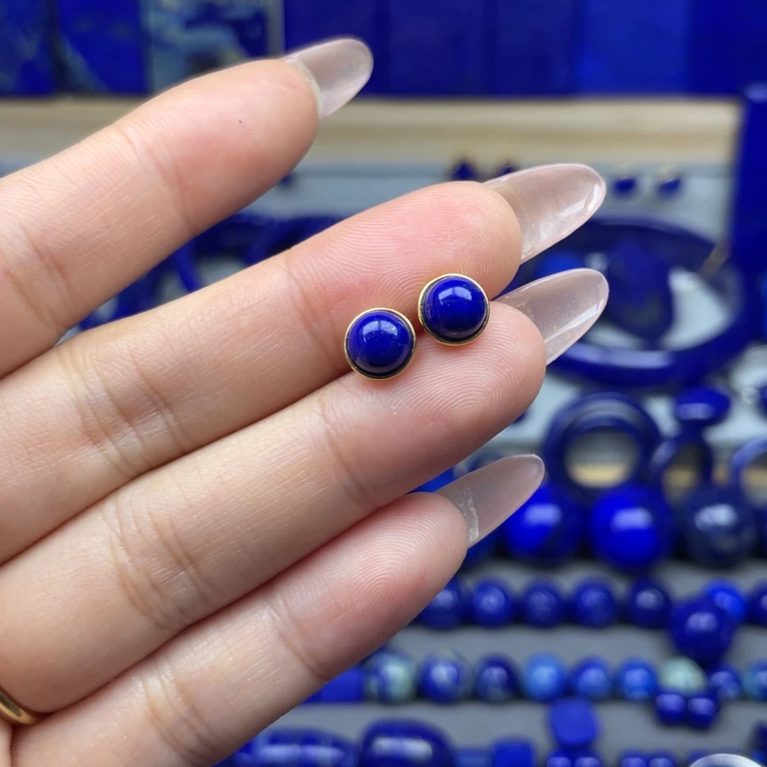 青金石银S925镶嵌耳钉