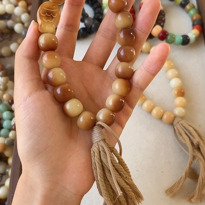 ℋ****菩提根/象牙果手串卡14奶咖