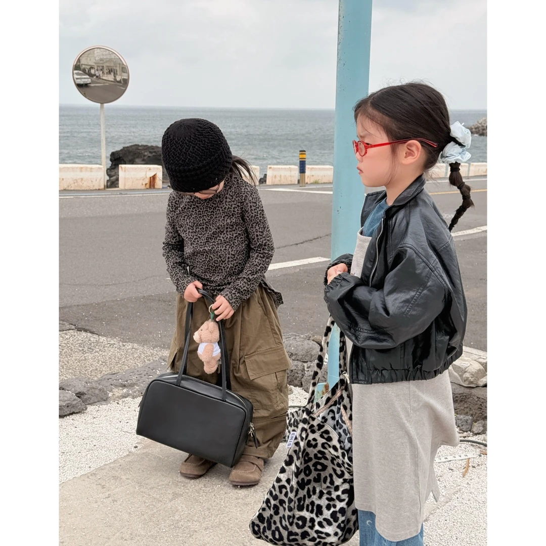 KidsOnTheMoon 韩系女童秋款皮衣皮夹克外套