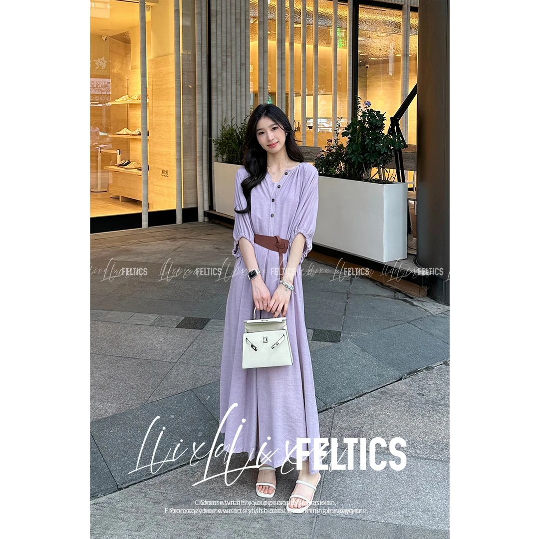 FELTICS&LIIXU度假风半袖连衣裙宽松显瘦a字长裙三件套F24Q070