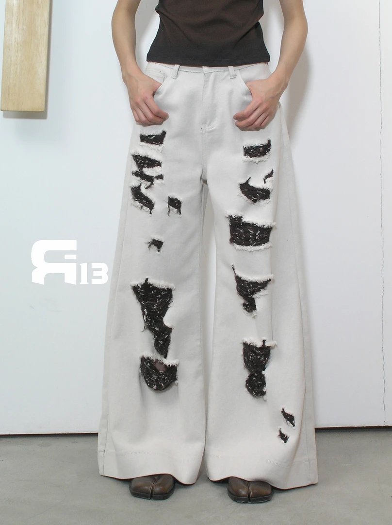 破洞白牛仔裤咖色33526