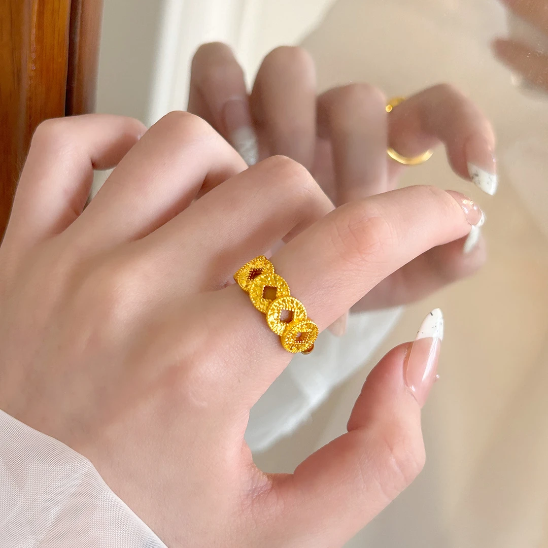 合金戒指 A206  铜钱戒指开口碎冰冰五帝钱