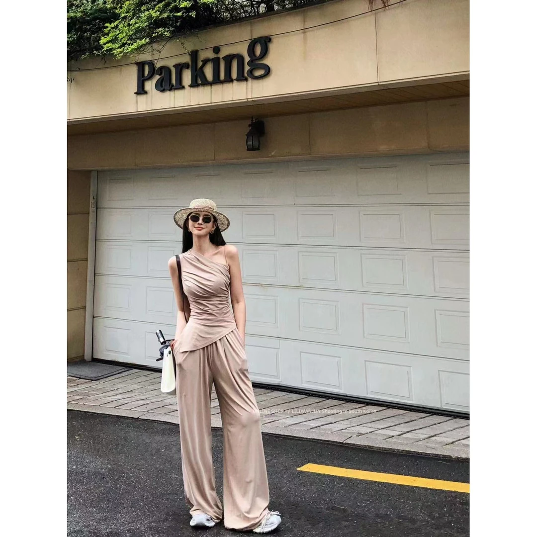 婉君【咖啡小姐】夏季气质显瘦茶系高腰中式阔腿裤LWJ24B2TZ1292