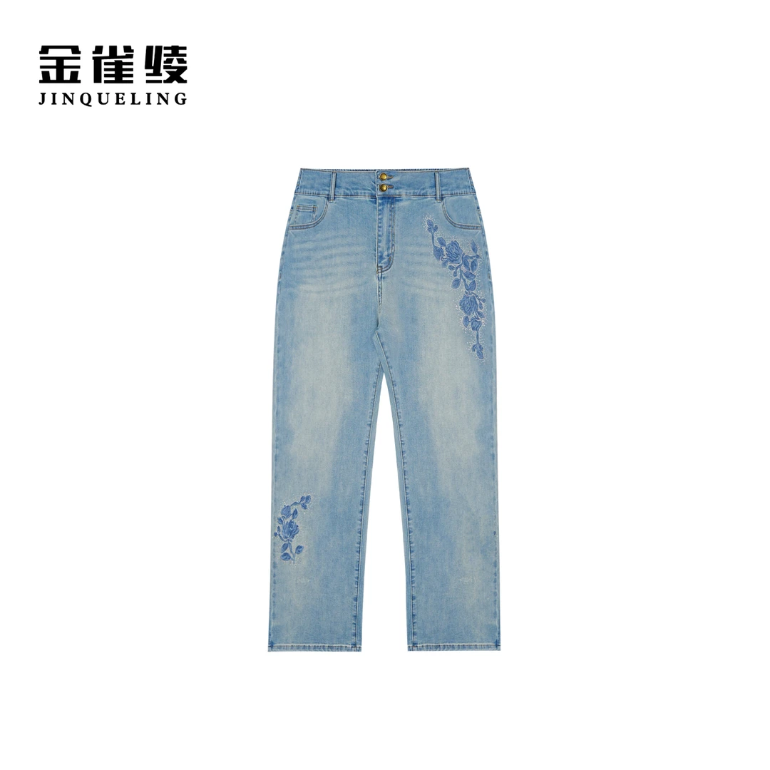 金雀绫【篮蔷薇】原创设计师款刺绣工艺牛仔裤SZAK1KLW14